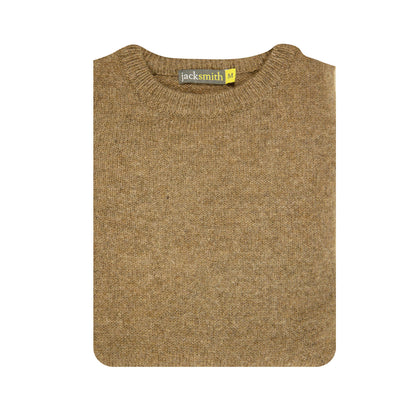 100% SHETLAND RAGG WOOL CREW Round Neck Knit JUMPER Pullover Mens Sweater Knitted - Nutmeg - 6XL