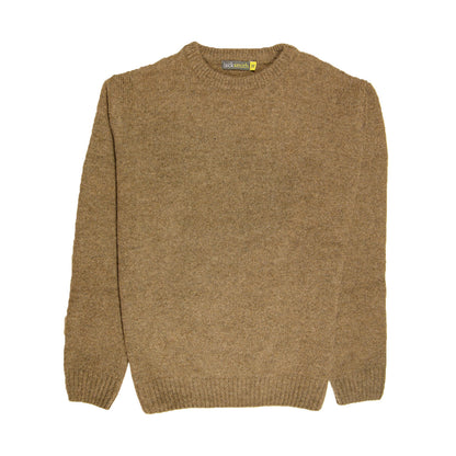 100% SHETLAND RAGG WOOL CREW Round Neck Knit JUMPER Pullover Mens Sweater Knitted - Nutmeg - L