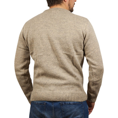 100% SHETLAND RAGG WOOL CREW Round Neck Knit JUMPER Pullover Mens Sweater Knitted - Beige - 6XL