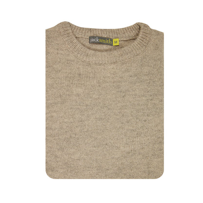 100% SHETLAND RAGG WOOL CREW Round Neck Knit JUMPER Pullover Mens Sweater Knitted - Beige - 6XL