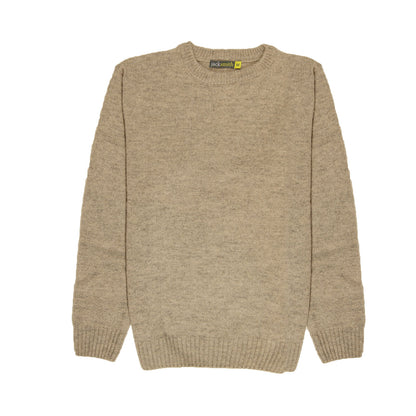 100% SHETLAND RAGG WOOL CREW Round Neck Knit JUMPER Pullover Mens Sweater Knitted - Beige - L