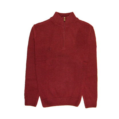 100% SHETLAND RAGG WOOL Half Zip Up Knit JUMPER Pullover Mens Sweater Knitted - Burgundy - L