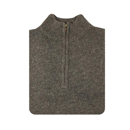 100% SHETLAND RAGG WOOL Half Zip Up Knit JUMPER Pullover Mens Sweater Knitted - Charcoal - 6XL