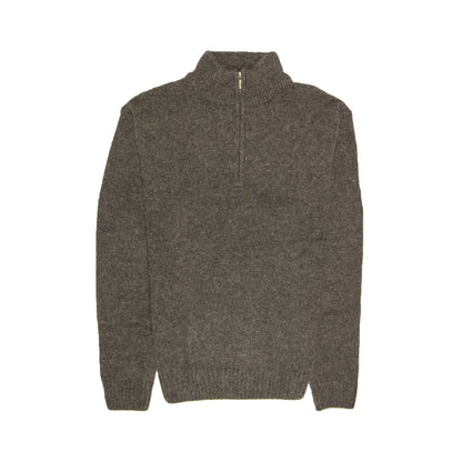 100% SHETLAND RAGG WOOL Half Zip Up Knit JUMPER Pullover Mens Sweater Knitted - Charcoal - S