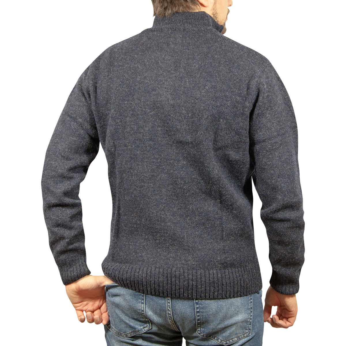 100% SHETLAND RAGG WOOL Half Zip Up Knit JUMPER Pullover Mens Sweater Knitted - Denim Blue (45) - 3XL - 5XL