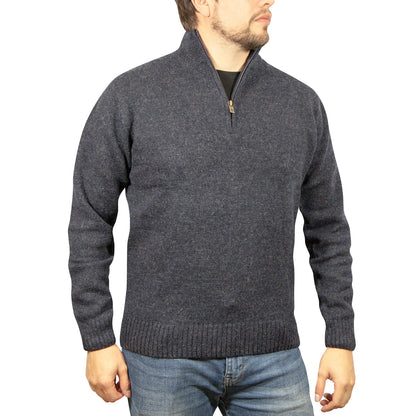 100% SHETLAND RAGG WOOL Half Zip Up Knit JUMPER Pullover Mens Sweater Knitted - Denim Blue (45) - 3XL - S