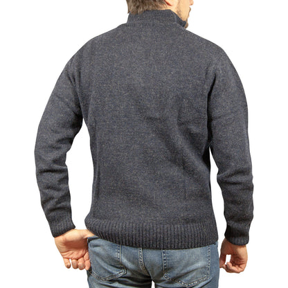 100% SHETLAND RAGG WOOL Half Zip Up Knit JUMPER Pullover Mens Sweater Knitted - Denim Blue (45) - 3XL - S