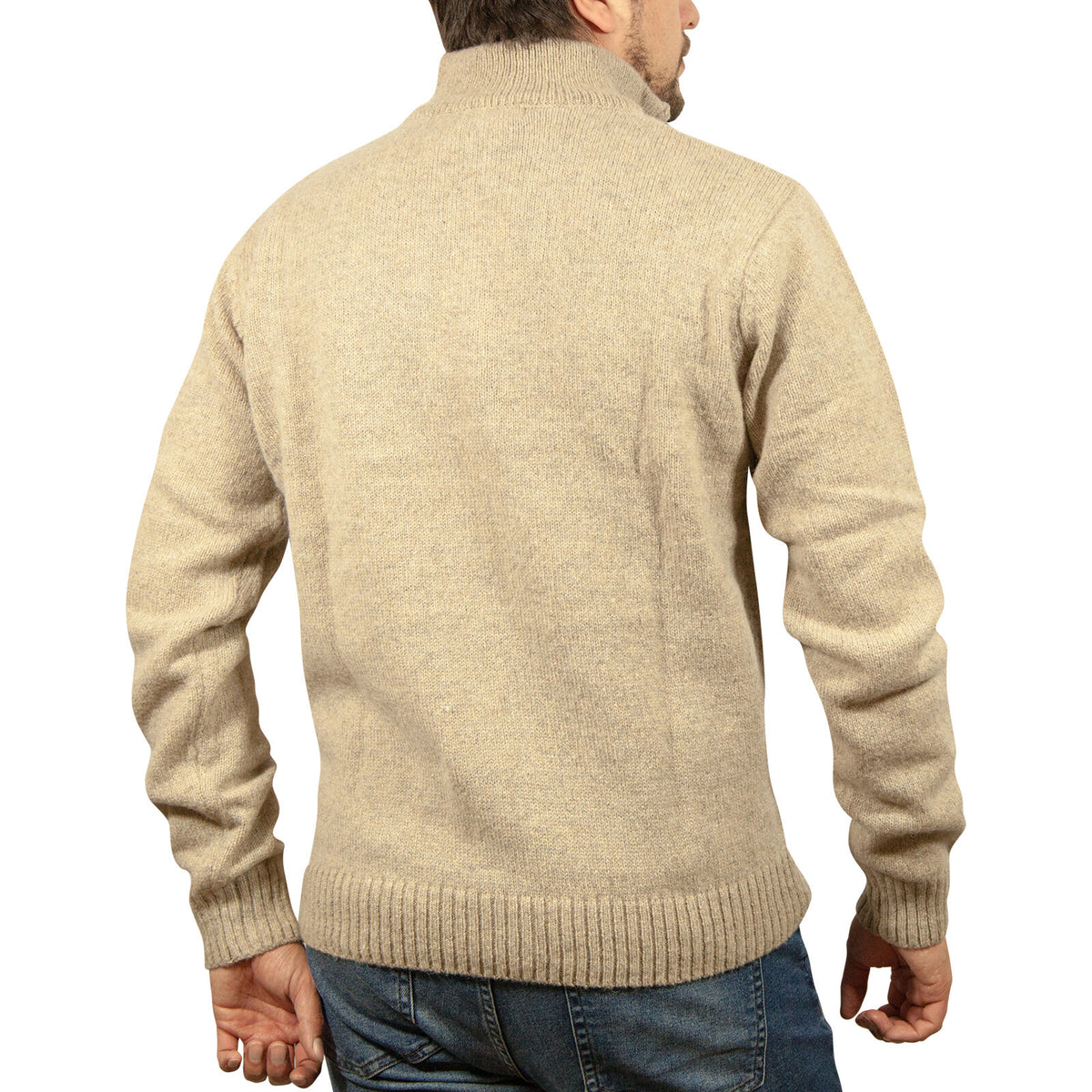100% SHETLAND RAGG WOOL Half Zip Up Knit JUMPER Pullover Mens Sweater Knitted - Oat Marle - 4XL