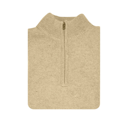 100% SHETLAND RAGG WOOL Half Zip Up Knit JUMPER Pullover Mens Sweater Knitted - Oat Marle - L