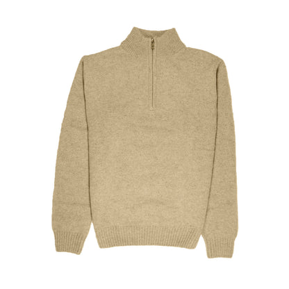 100% SHETLAND RAGG WOOL Half Zip Up Knit JUMPER Pullover Mens Sweater Knitted - Oat Marle - XL