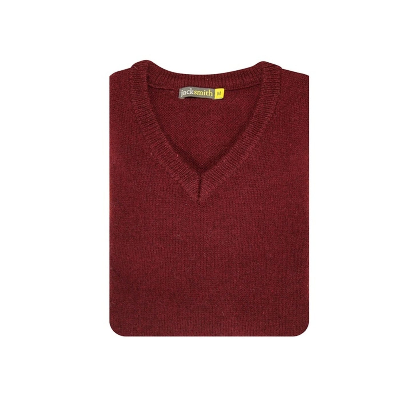 100% Shetland Ragg Wool V Neck Knit Jumper Pullover Mens Sweater Knitted - Burgundy - M