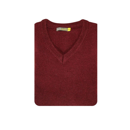 100% Shetland Ragg Wool V Neck Knit Jumper Pullover Mens Sweater Knitted - Burgundy - M