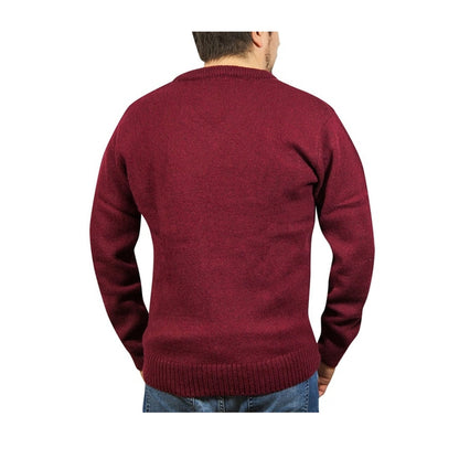 100% Shetland Ragg Wool V Neck Knit Jumper Pullover Mens Sweater Knitted - Burgundy - S