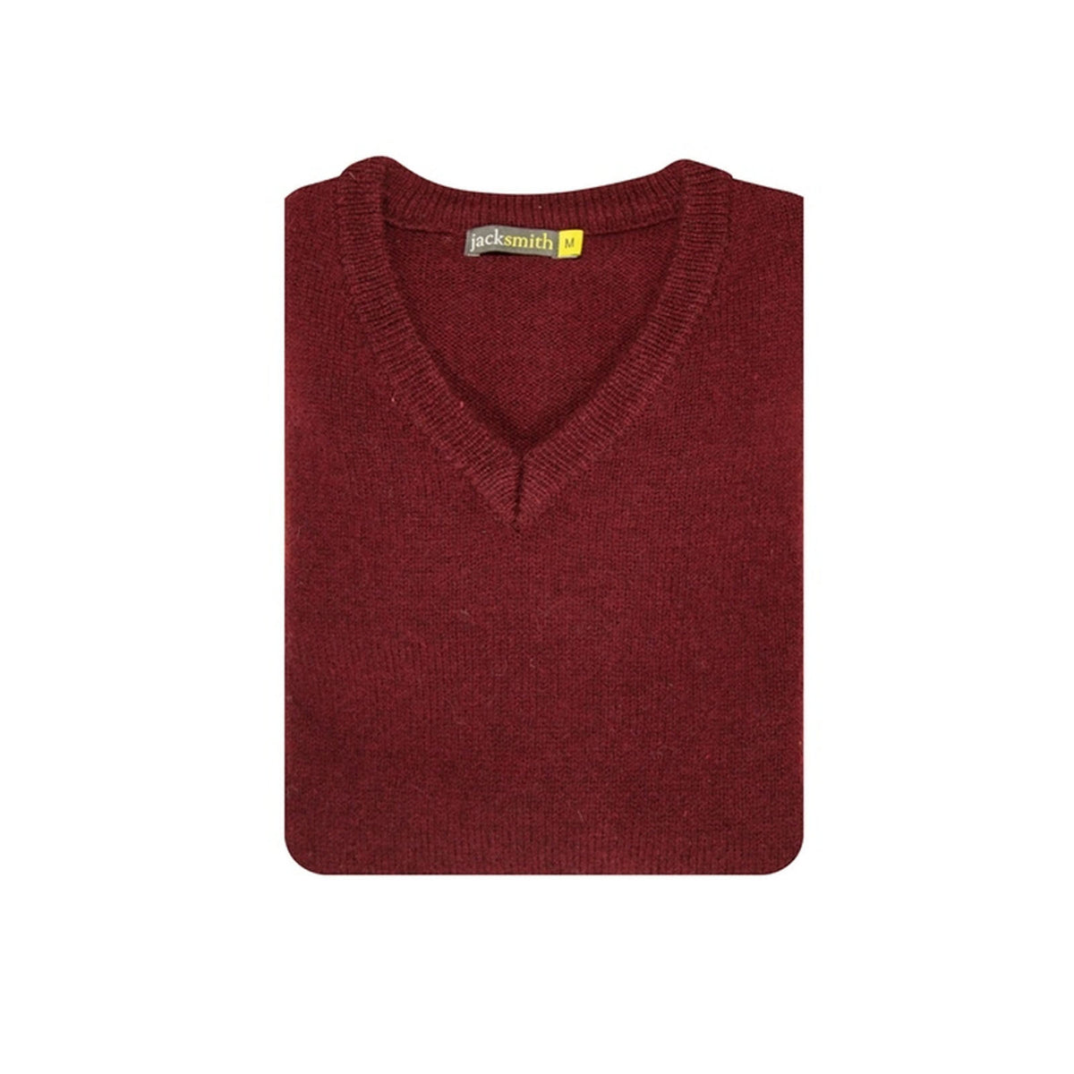 100% Shetland Ragg Wool V Neck Knit Jumper Pullover Mens Sweater Knitted - Burgundy - S