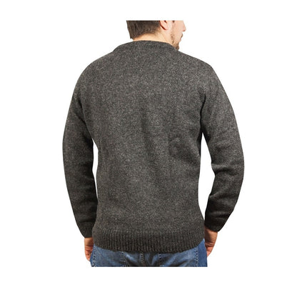 100% Shetland Ragg Wool V Neck Knit Jumper Pullover Mens Sweater Knitted - Charcoal - L