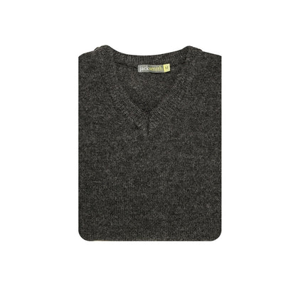 100% Shetland Ragg Wool V Neck Knit Jumper Pullover Mens Sweater Knitted - Charcoal - L