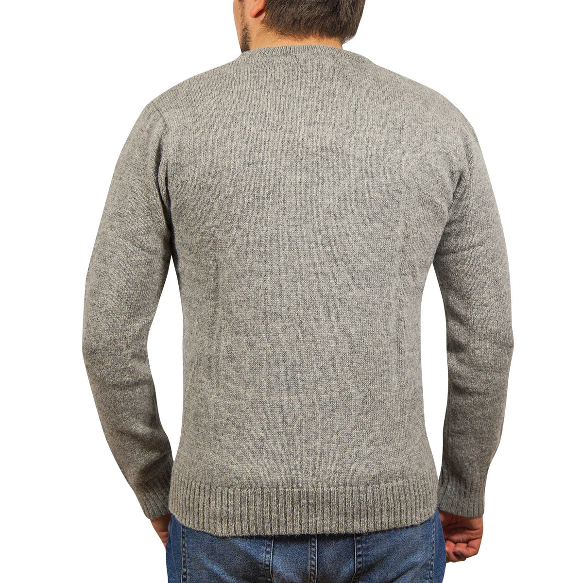 100% Shetland Ragg Wool V Neck Knit Jumper Pullover Mens Sweater Knitted - Grey - S