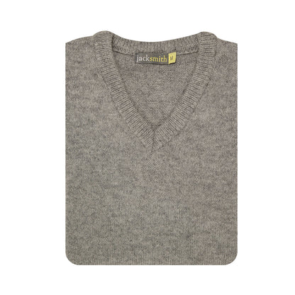 100% Shetland Ragg Wool V Neck Knit Jumper Pullover Mens Sweater Knitted - Grey - S