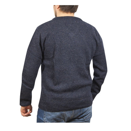 100% Shetland Ragg Wool V Neck Knit Jumper Pullover Mens Sweater Knitted - Navy - 6XL
