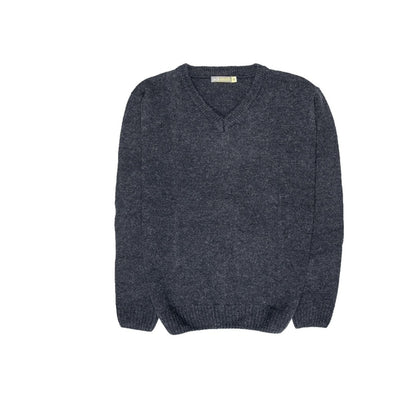 100% Shetland Ragg Wool V Neck Knit Jumper Pullover Mens Sweater Knitted - Navy - 6XL