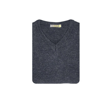 100% Shetland Ragg Wool V Neck Knit Jumper Pullover Mens Sweater Knitted - Navy - L