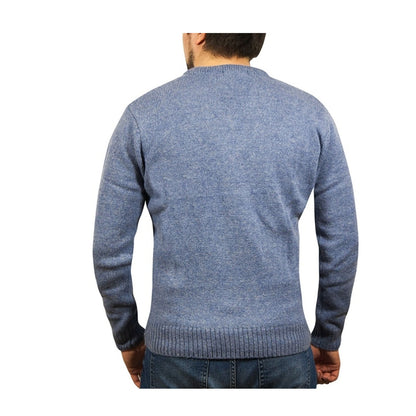 100% Shetland Ragg Wool V Neck Knit Jumper Pullover Mens Sweater Knitted - Sky - 5XL