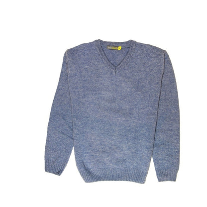 100% Shetland Ragg Wool V Neck Knit Jumper Pullover Mens Sweater Knitted - Sky - 5XL