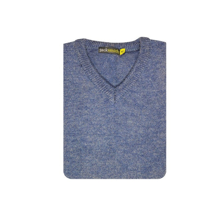 100% Shetland Ragg Wool V Neck Knit Jumper Pullover Mens Sweater Knitted - Sky - L