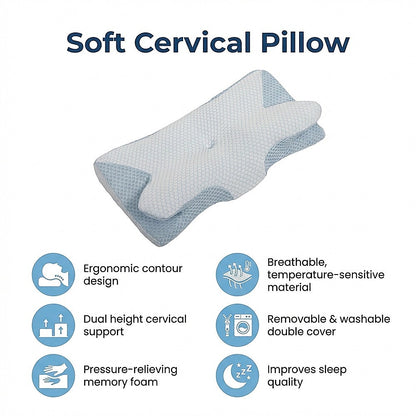 Soft Cervical Pillow for Neck Pain Relief Memory Foam Ergonomic