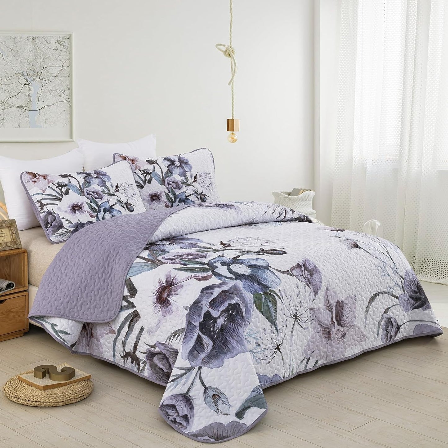 Romantic Wildflower Soft Cozy 3 Pc Bedspread & Pillow Cover Set