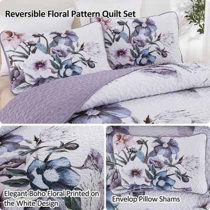 Romantic Wildflower Soft Cozy 3 Pc Bedspread & Pillow Cover Set