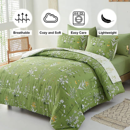 Vintage Delicate green bloom 3 Pc Comforter & Pillow Cover Set