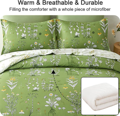 Vintage Delicate green bloom 3 Pc Comforter & Pillow Cover Set