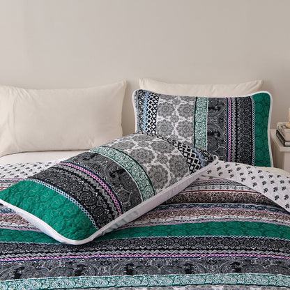 Romantic Blush green grey 3 Pc Bedspread & Pillow Cover Set