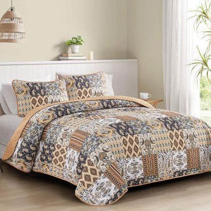 Enchanting Lace boho green Quilted 3 Pc Bedspread & Pillow Cover Set