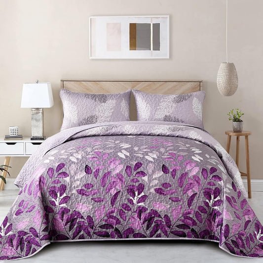 Luxurious Orchid patchwork Plaid 3 Pc Bedspread & Pillow Cover Set