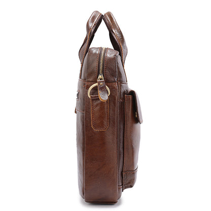 Light Brown Men's Genuine Leather Shoulder Bag - Vintage Business Briefcase