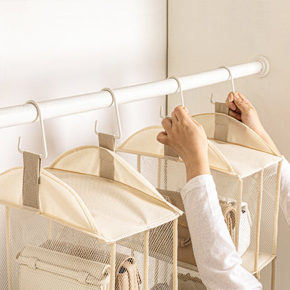 Beige Hanging Dustproof Storage Bag - Multi-Layer Organizer for Bags, Clothes & Accessories, 3-Tier Non-Woven Fabric