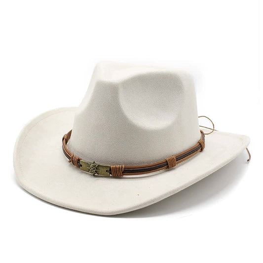 Beige Unisex Faux Suede Western Cowboy Hat - Wide Brim Vintage Fedora for Outdoor Travel,M(57-58cm)