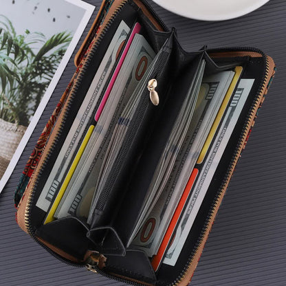 B Elegance Vintage Bohemian Style Wallet with Multi-Compartment Design - Large Capacity Zipper Clutch for Women