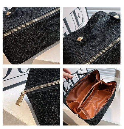 Gold Elegant Glitter Cosmetic Bag with Zipper and Handle