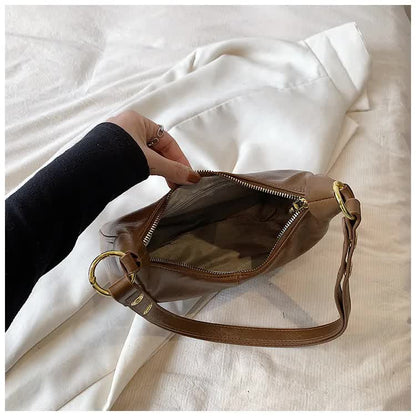 Red Vintage PU Leather Shoulder Bag - Women's Simple and Stylish Tote Bag for Commuting and Casual Use