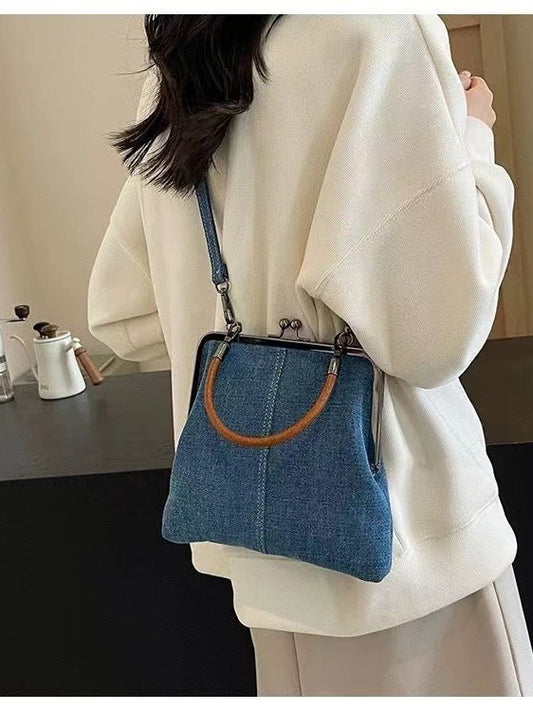 Blue Handmade Denim Patchwork Small Crossbody Bag – Women’s Shoulder & Handbag with Vintage Style