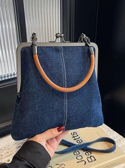 Blue Handmade Denim Patchwork Small Crossbody Bag – Women’s Shoulder & Handbag with Vintage Style