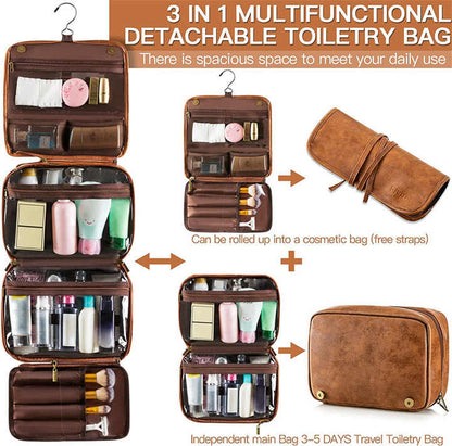 Coffee Luxury PU Business Travel Toiletry Bag - Large Capacity Waterproof Makeup Organizer with Dividers - Portable & Stylish Bathroom Storage