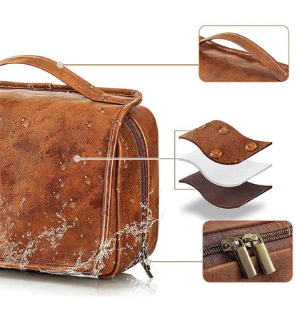 Coffee Luxury PU Business Travel Toiletry Bag - Large Capacity Waterproof Makeup Organizer with Dividers - Portable & Stylish Bathroom Storage