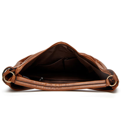 Brown Mother and Child Bag Two Piece Set Distressed Faux Leather Hobo Bag - Large Capacity Shoulder Bag for Women
