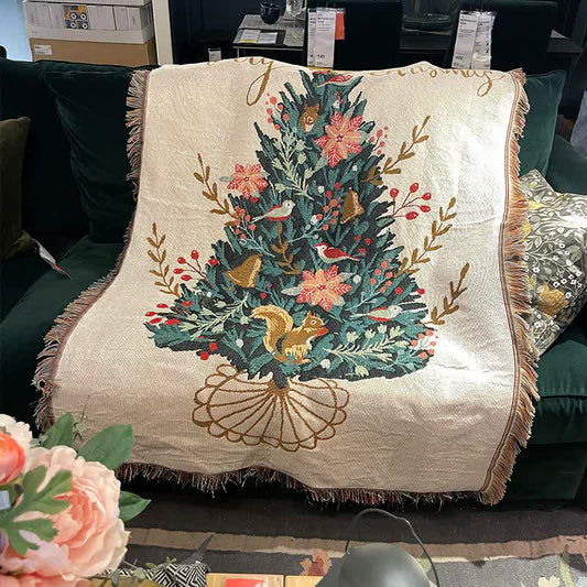 Beige Christmas Tree Throw Blanket | Festive Sofa Cover for Holiday Decor, 110x160cm