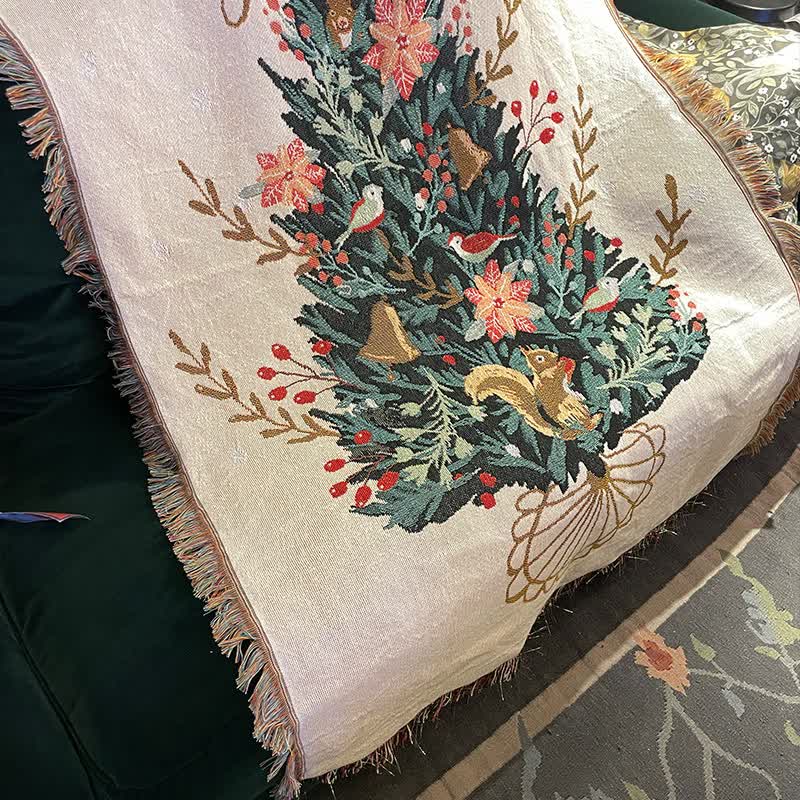 Beige Christmas Tree Throw Blanket | Festive Sofa Cover for Holiday Decor, 110x160cm