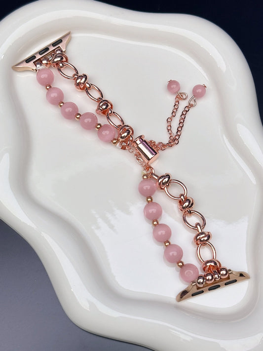 2-pcs Pink Elegant Cat's Eye Beaded Bracelet Band for Apple Watch - Women's Luxury Strap (Compatible Size :42/44/45MM )